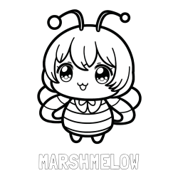 Online Created Coloring Page - MARSHMELOW Coloring Page and Anime-Style Bee Coloring Page