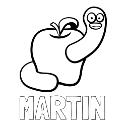 Online Created Coloring Page - MARTIN Coloring Page and Apple and Smiling Worm Coloring Page