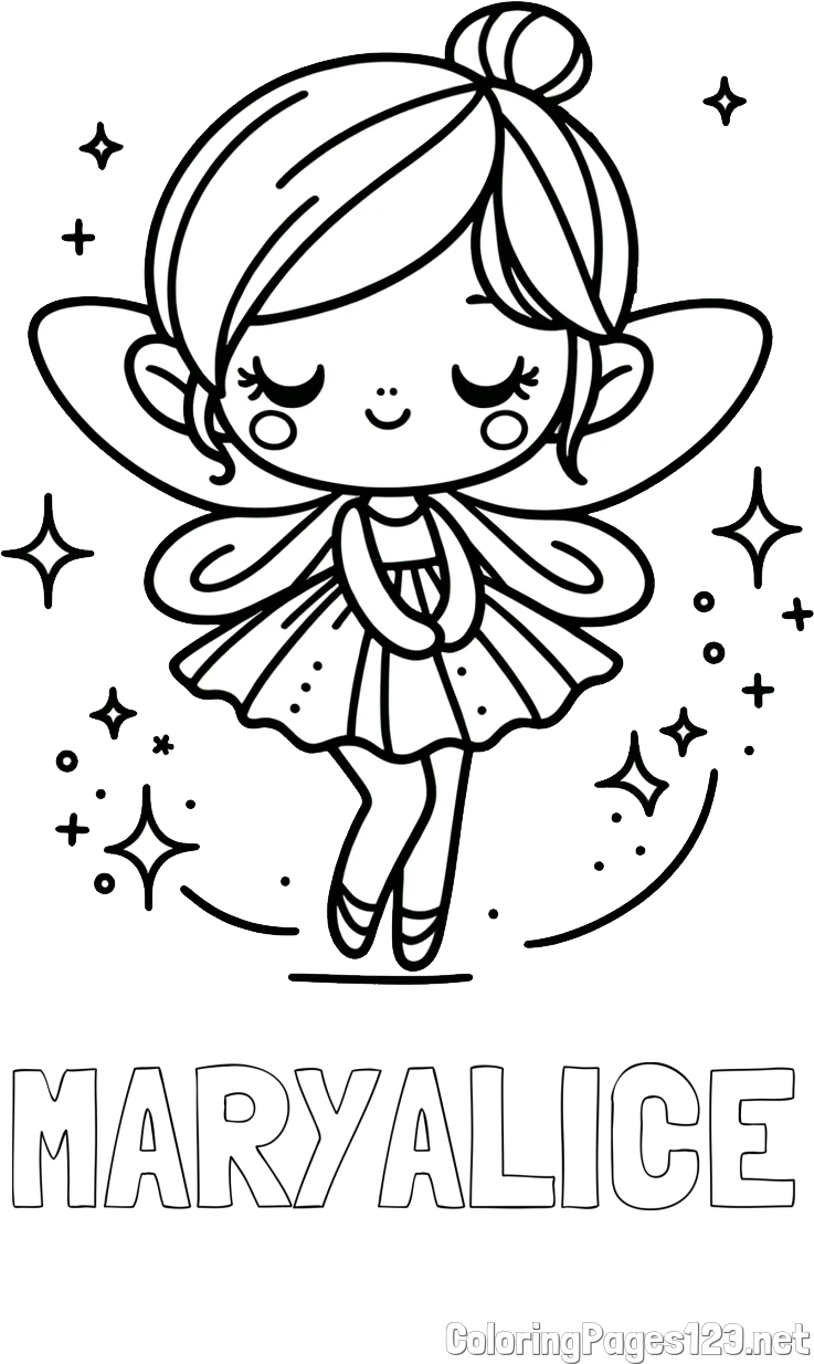 MARY-ALICE Coloring Page and Children's Coloring Page of a Magical Fairy