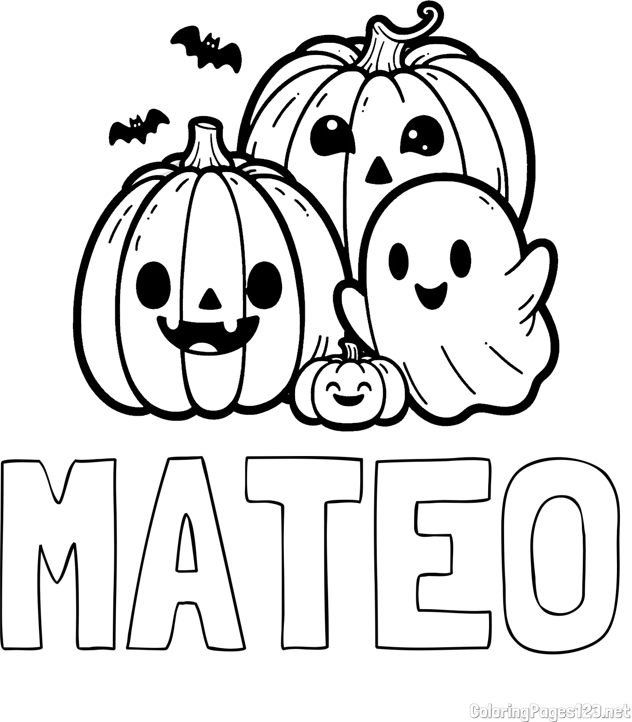 MATEO Coloring Page and Halloween Pumpkin and Ghost Coloring Page