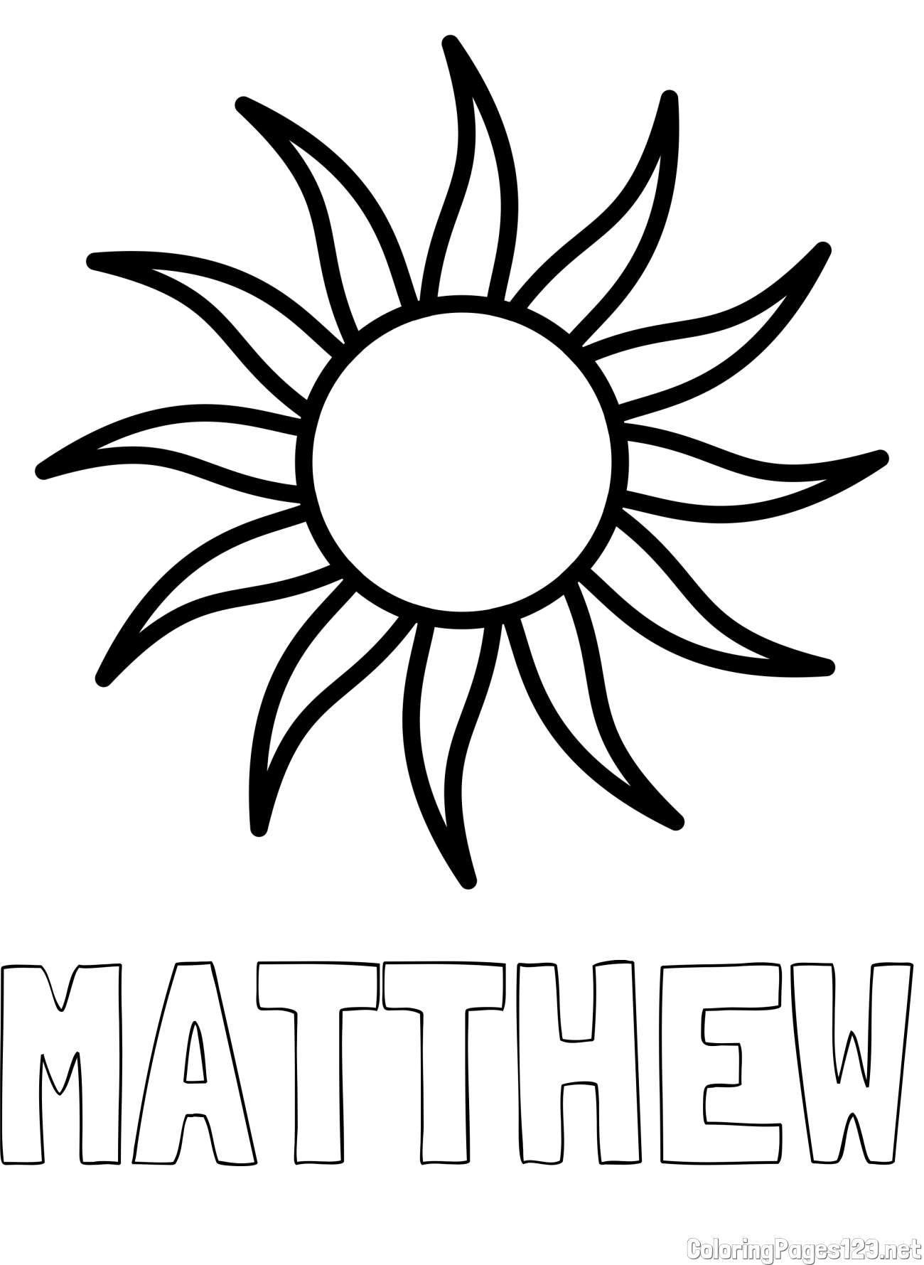 MATTHEW Coloring Page and Simple Sun Coloring Page for Kids