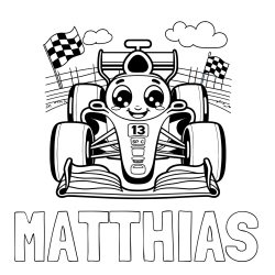 Online Created Coloring Page - MATTHIAS Coloring Page and Children's Coloring Page of a Smiling Formula One Car