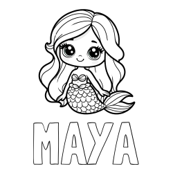 Online Created Coloring Page - MAYA Coloring Page and Coloring Page of a Very Cute Little Mermaid