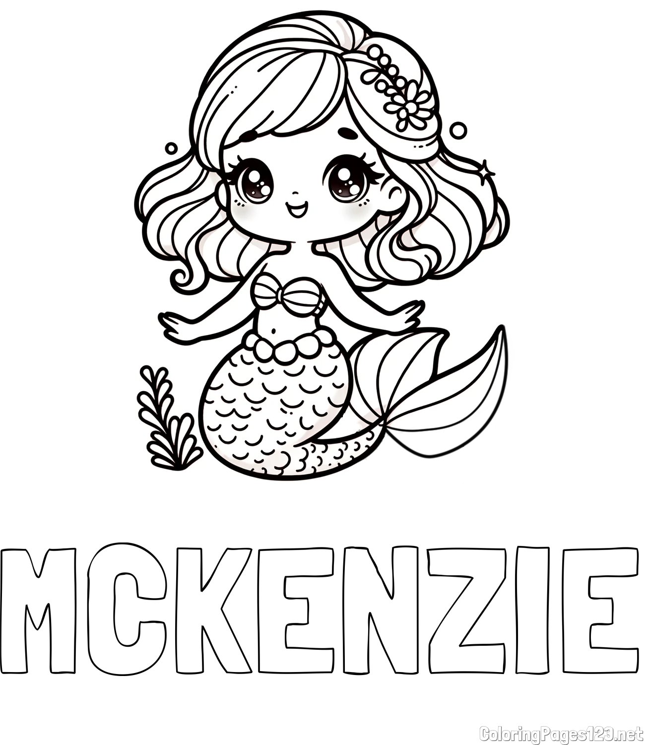 MCKENZIE Coloring Page and Coloring Page of a Charming Mermaid