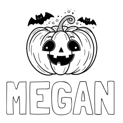 Online Created Coloring Page - MEGAN Coloring Page and Halloween Pumpkin and Bats Coloring Page