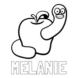 Online Created Coloring Page - MELANIE Coloring Page and Apple and Smiling Worm Coloring Page
