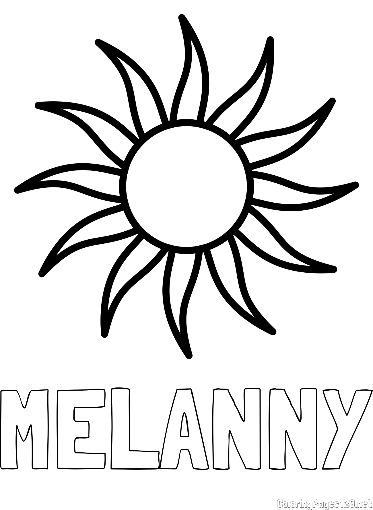 MELANNY Coloring Page and Simple Sun Coloring Page for Kids