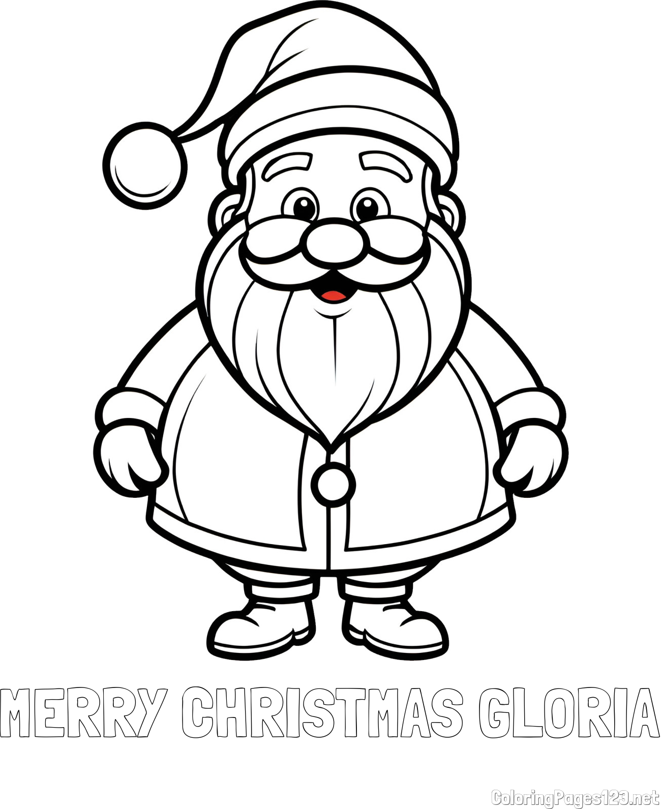 MERRY CHRISTMAS GLORIA Coloring Page and Adorable Santa Claus Coloring Page for kids