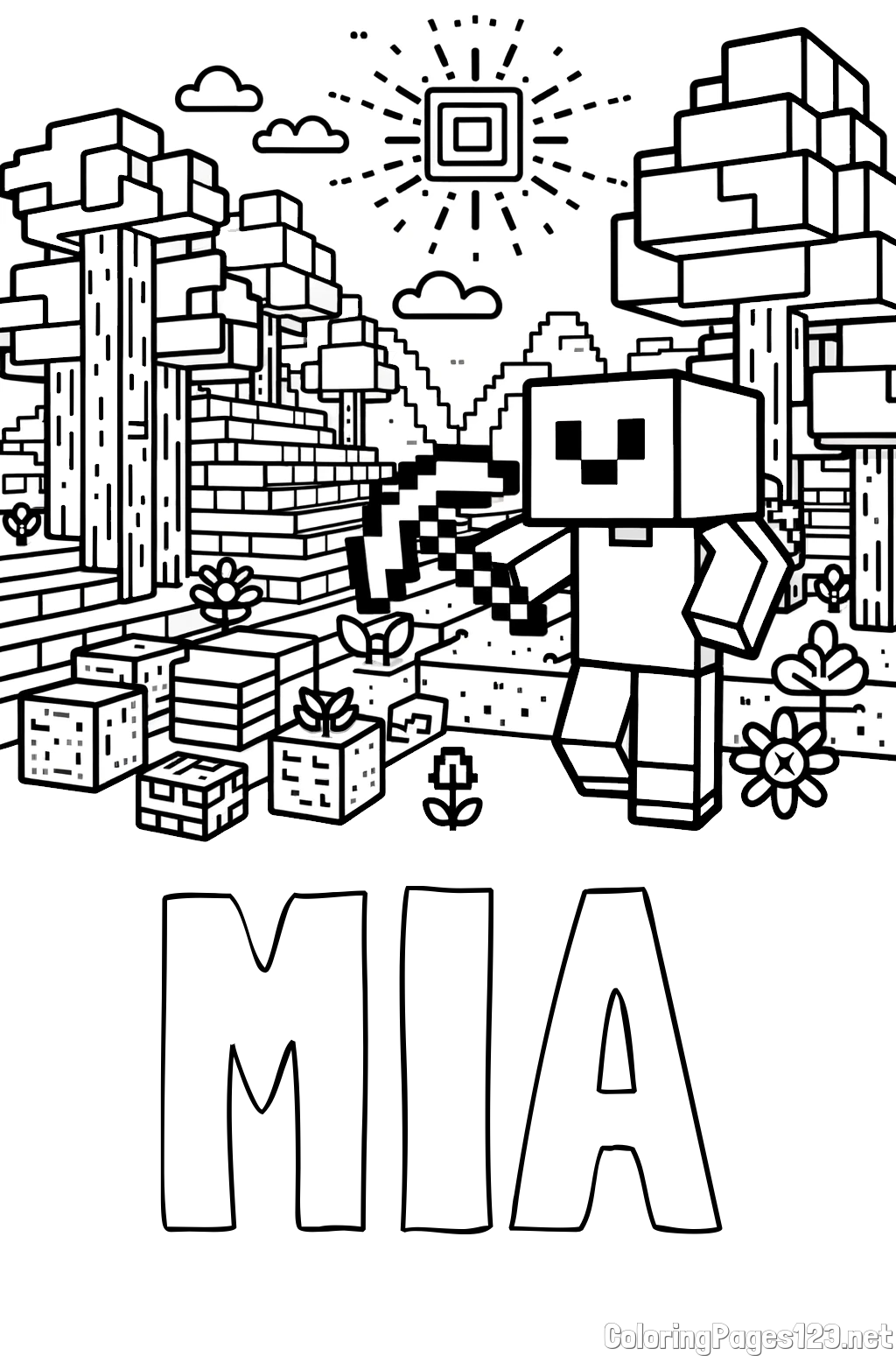 MIA Coloring Page and Minecraft World Coloring Page