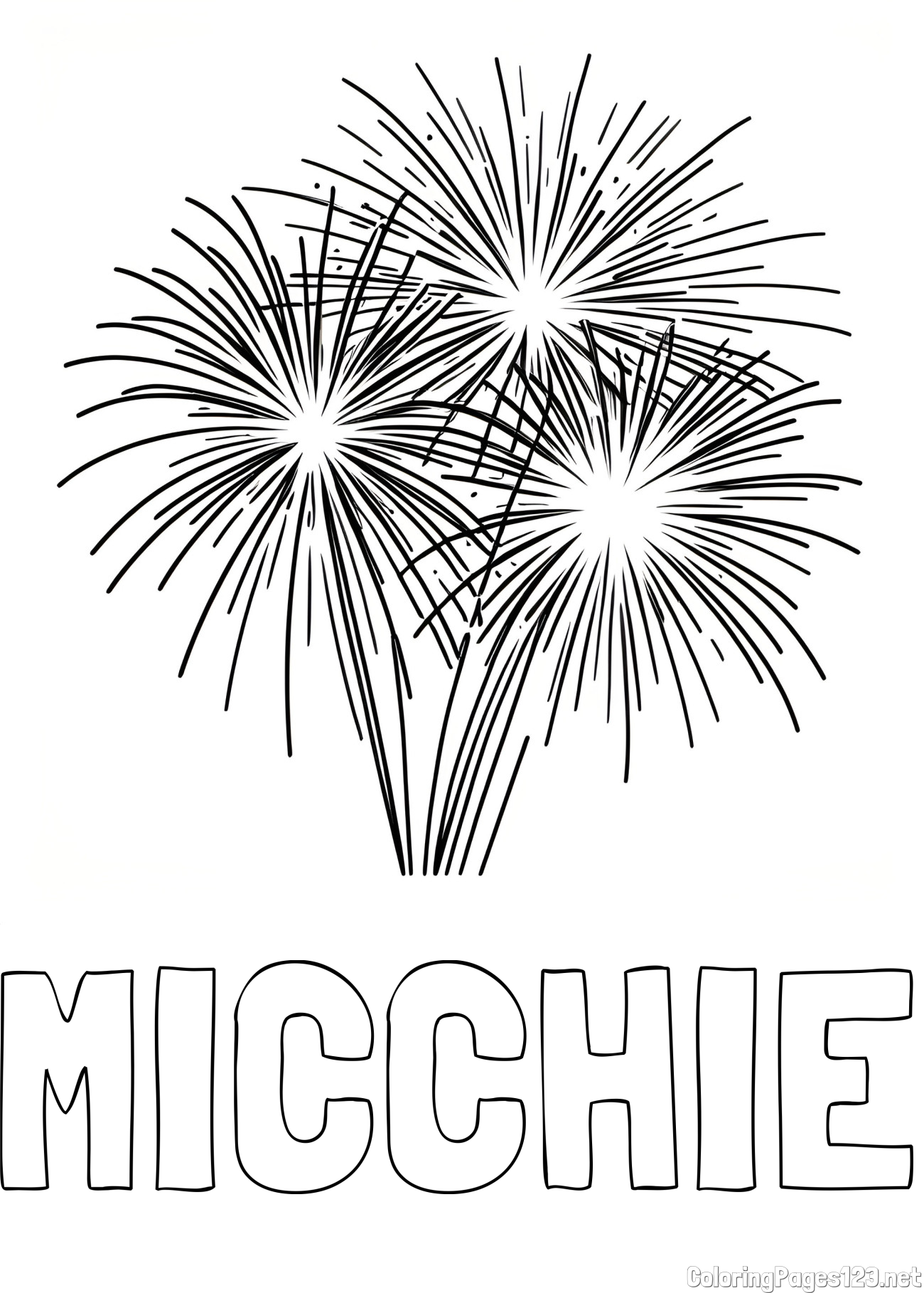 MICCHIE Coloring Page and Beautiful Fireworks Coloring Page