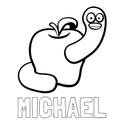 Online Created Coloring Page - MICHAEL Coloring Page and Apple and Smiling Worm Coloring Page
