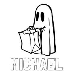 Online Created Coloring Page - MICHAEL Coloring Page and Ghost with a Candy Bag Coloring Page