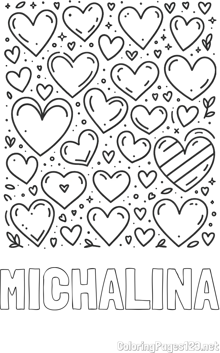 MICHALINA Coloring Page and Children's Coloring Page of Many Hearts