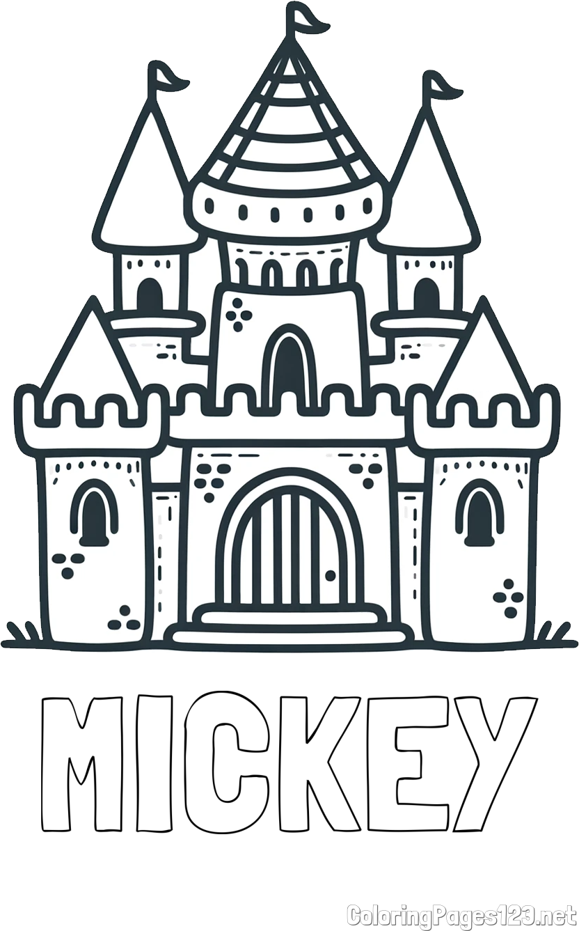 MICKEY Coloring Page and Beautiful Castle Coloring Page for Kids