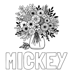 Online Created Coloring Page - MICKEY Coloring Page and Flower Bouquet Coloring Page