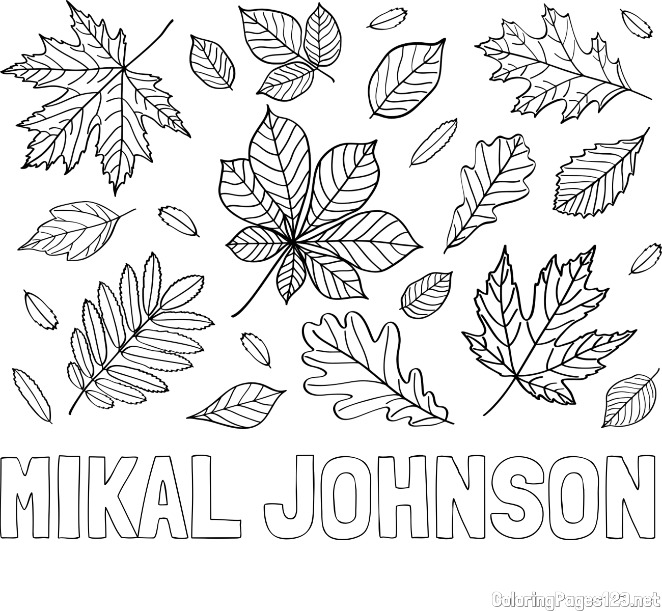 MIKAL JOHNSON Coloring Page and Autumn Leaves Coloring Page