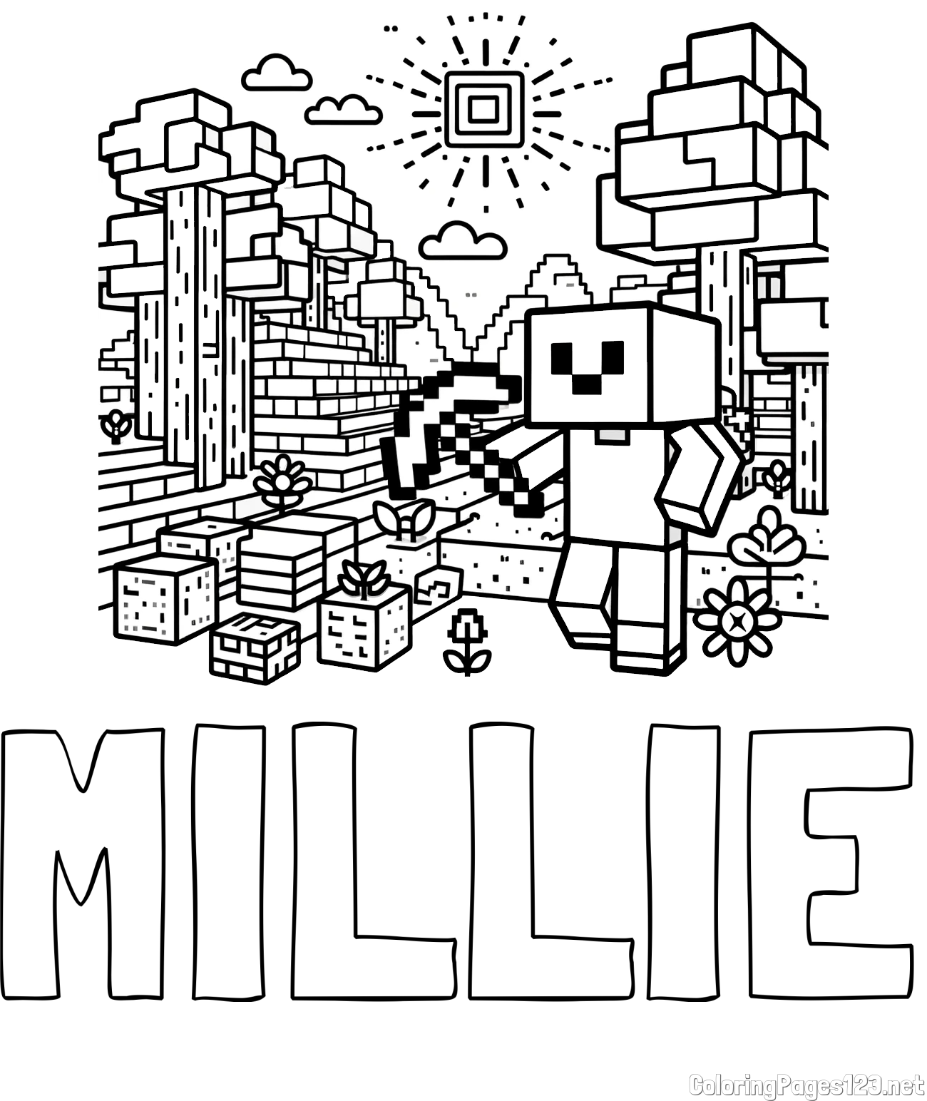 MILLIE Coloring Page and Minecraft World Coloring Page