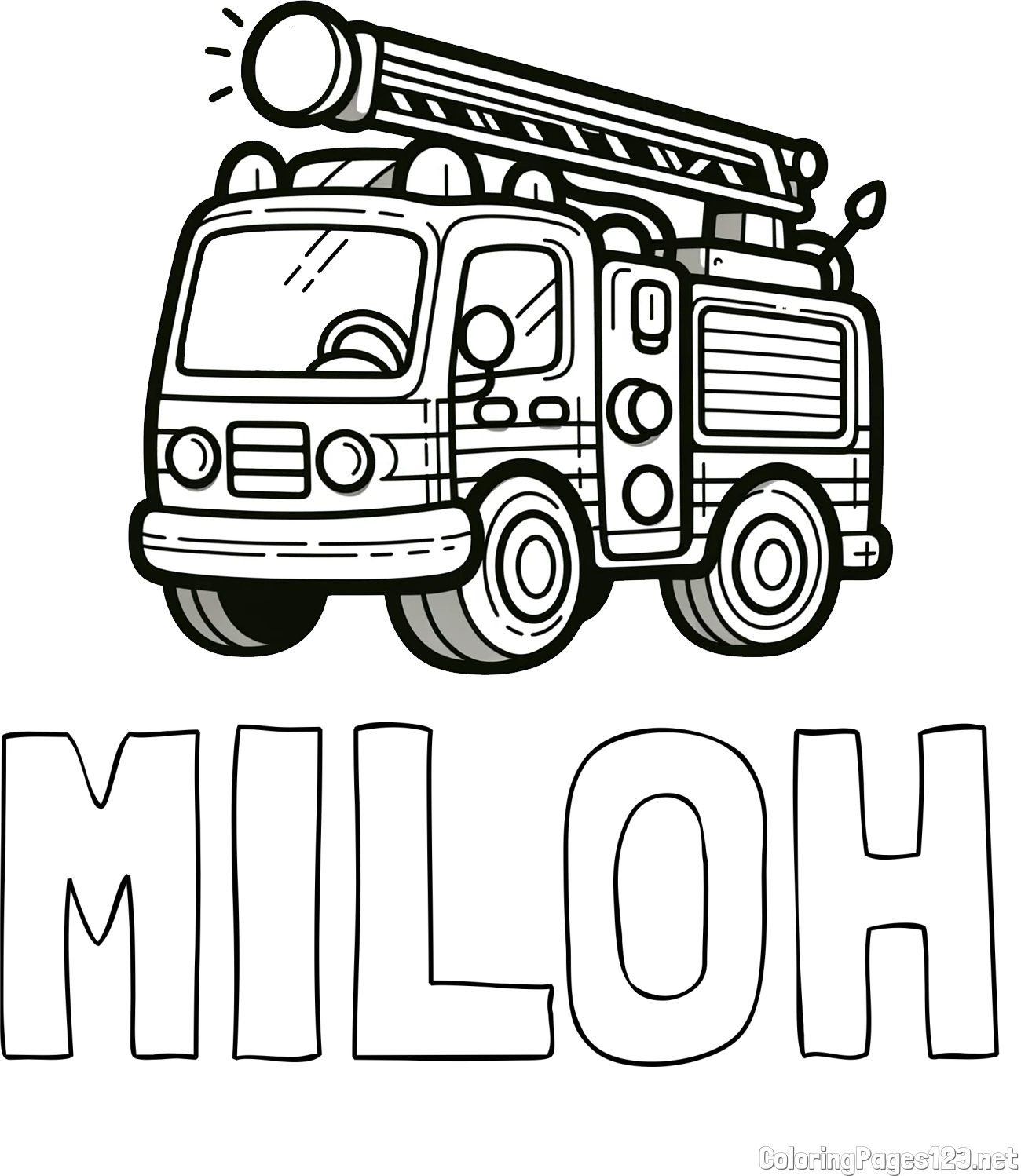 MILOH Coloring Page and Children's Coloring Page of a Simple Fire Truck