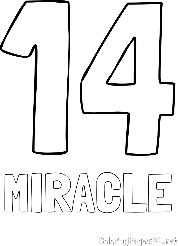 MIRACLE Coloring Page and Coloring Page of Number Fourteen (14)