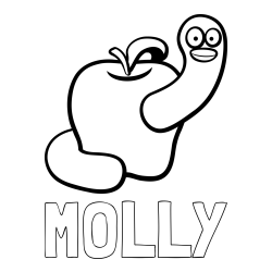 Online Created Coloring Page - MOLLY Coloring Page and Apple and Smiling Worm Coloring Page