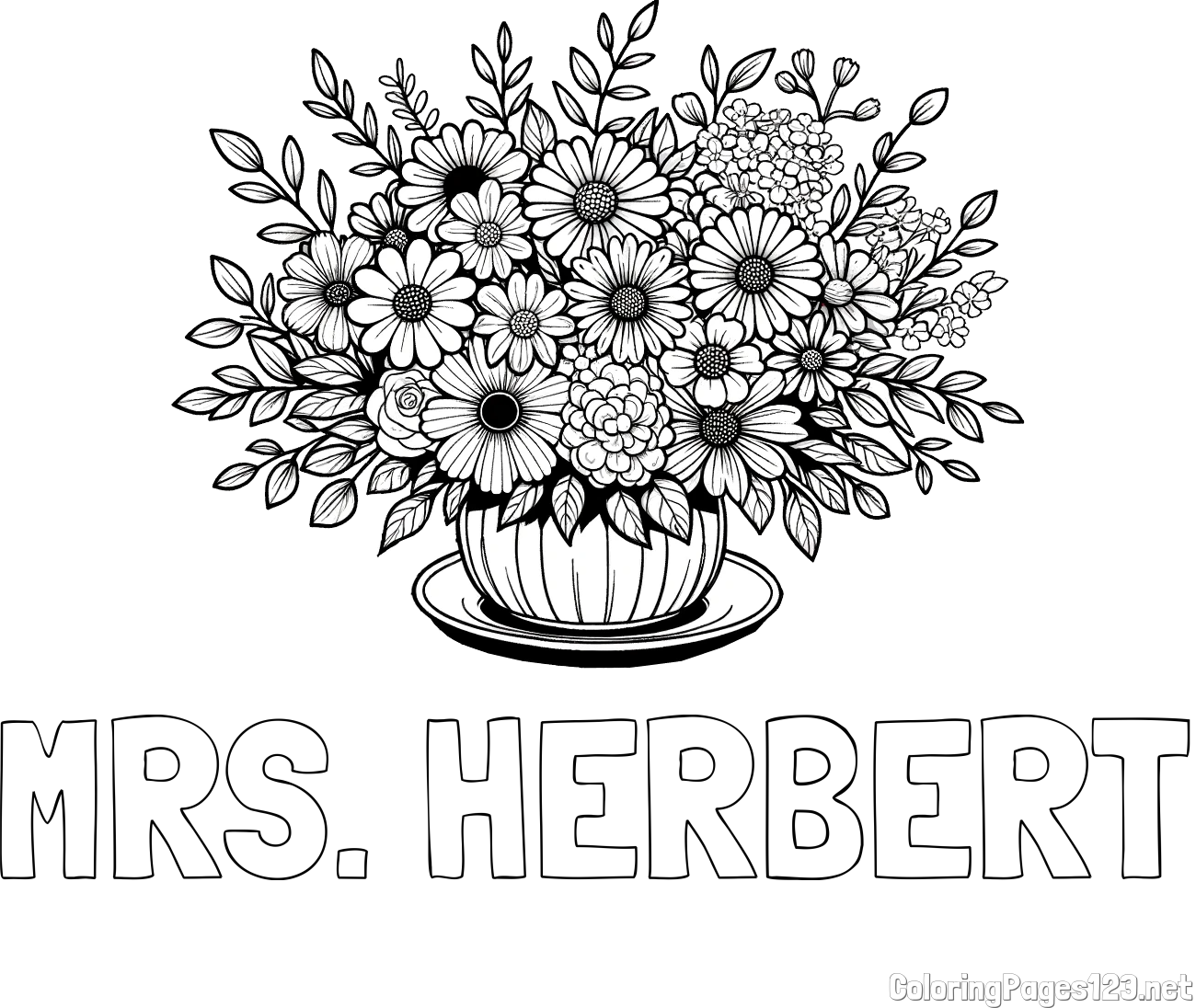 MRS. HERBERT Coloring Page and Beautiful Bouquet of Flowers Coloring Page