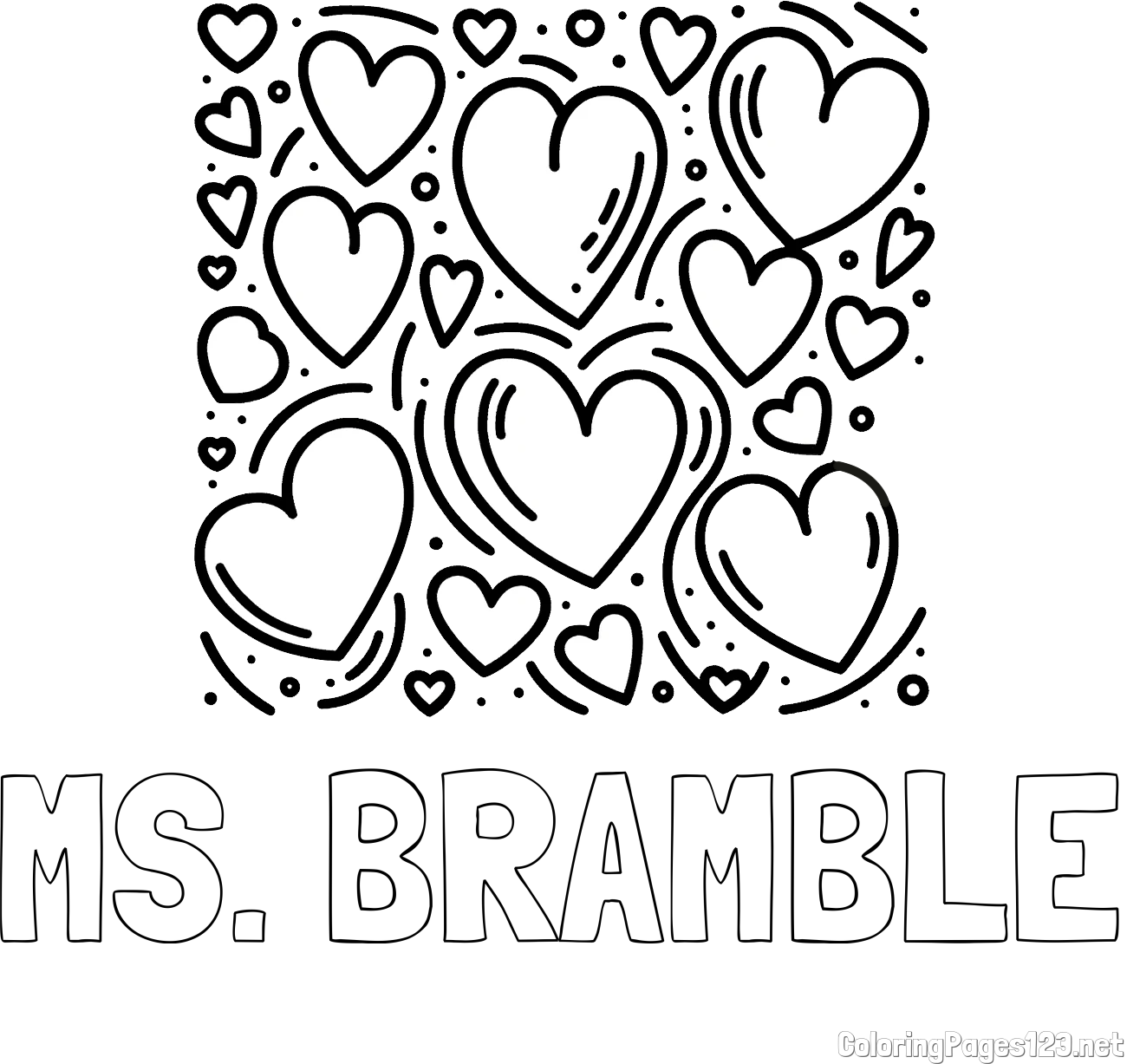MS. BRAMBLE Coloring Page alongside Free Printable Coloring Page of Hearts