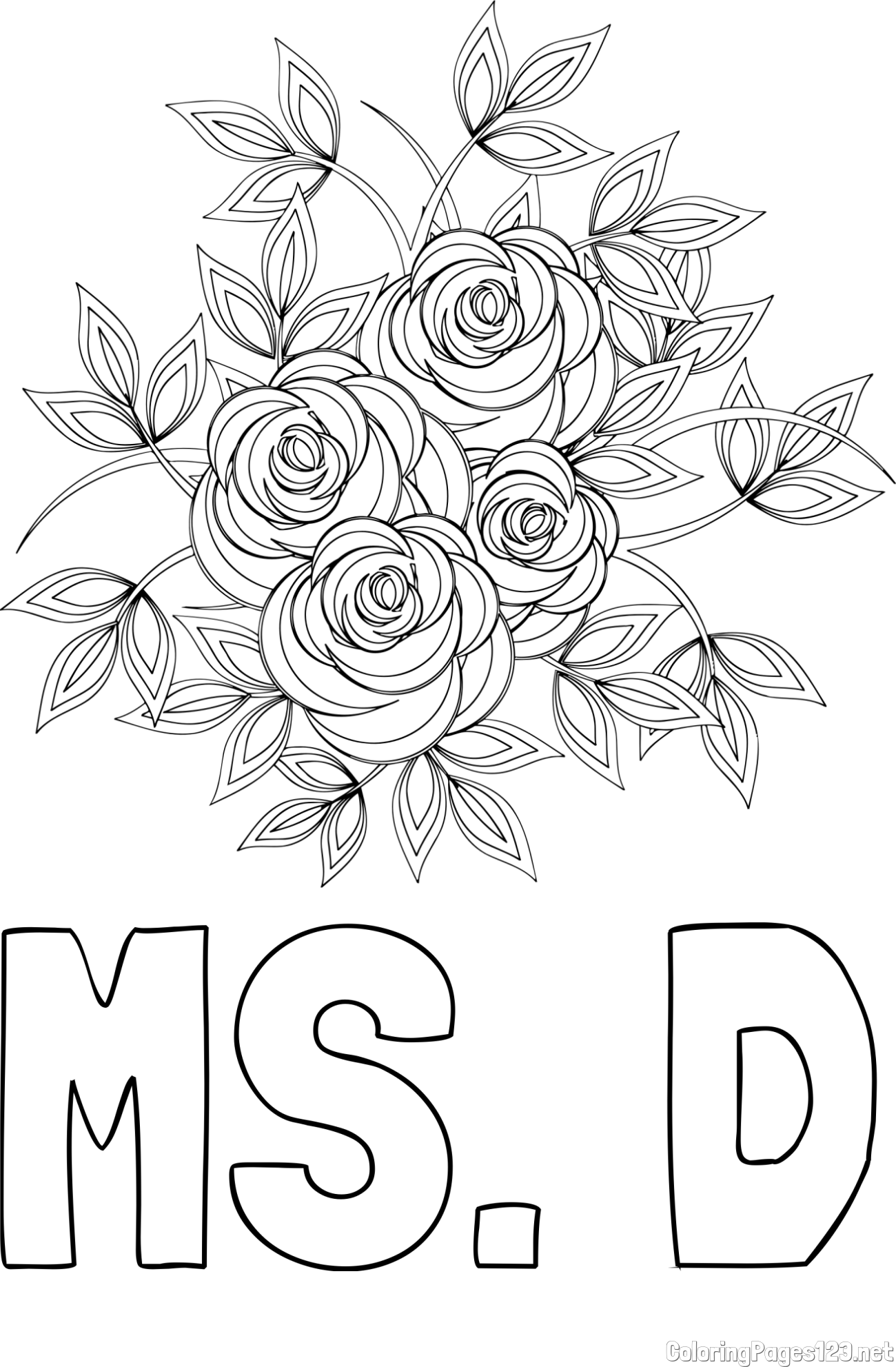 MS. D Coloring Page and Rose Mandala Coloring Page