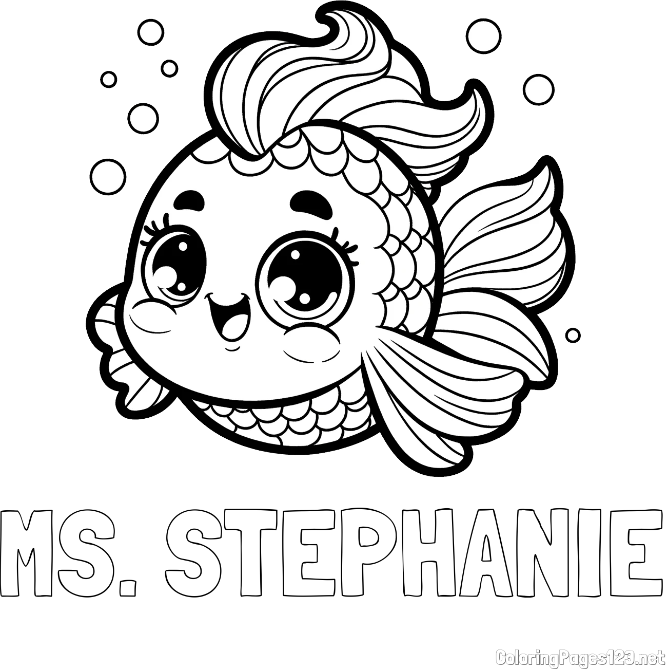 MS. STEPHANIE Coloring Page and Coloring Page of a Fish with Lots of Fins