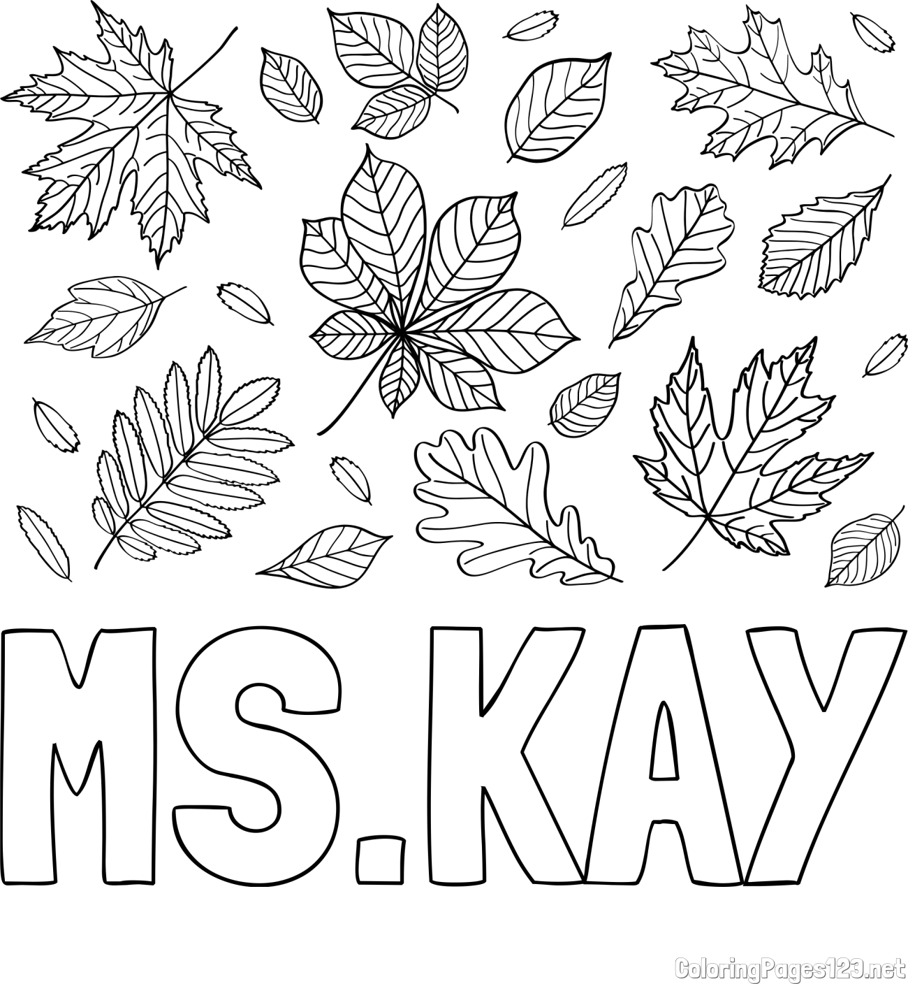 MS.KAY Coloring Page and Autumn Leaves Coloring Page