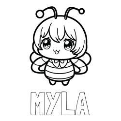 Online Created Coloring Page - MYLA Coloring Page and Anime-Style Bee Coloring Page