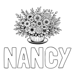 Online Created Coloring Page - NANCY Coloring Page and Beautiful Bouquet of Flowers Coloring Page