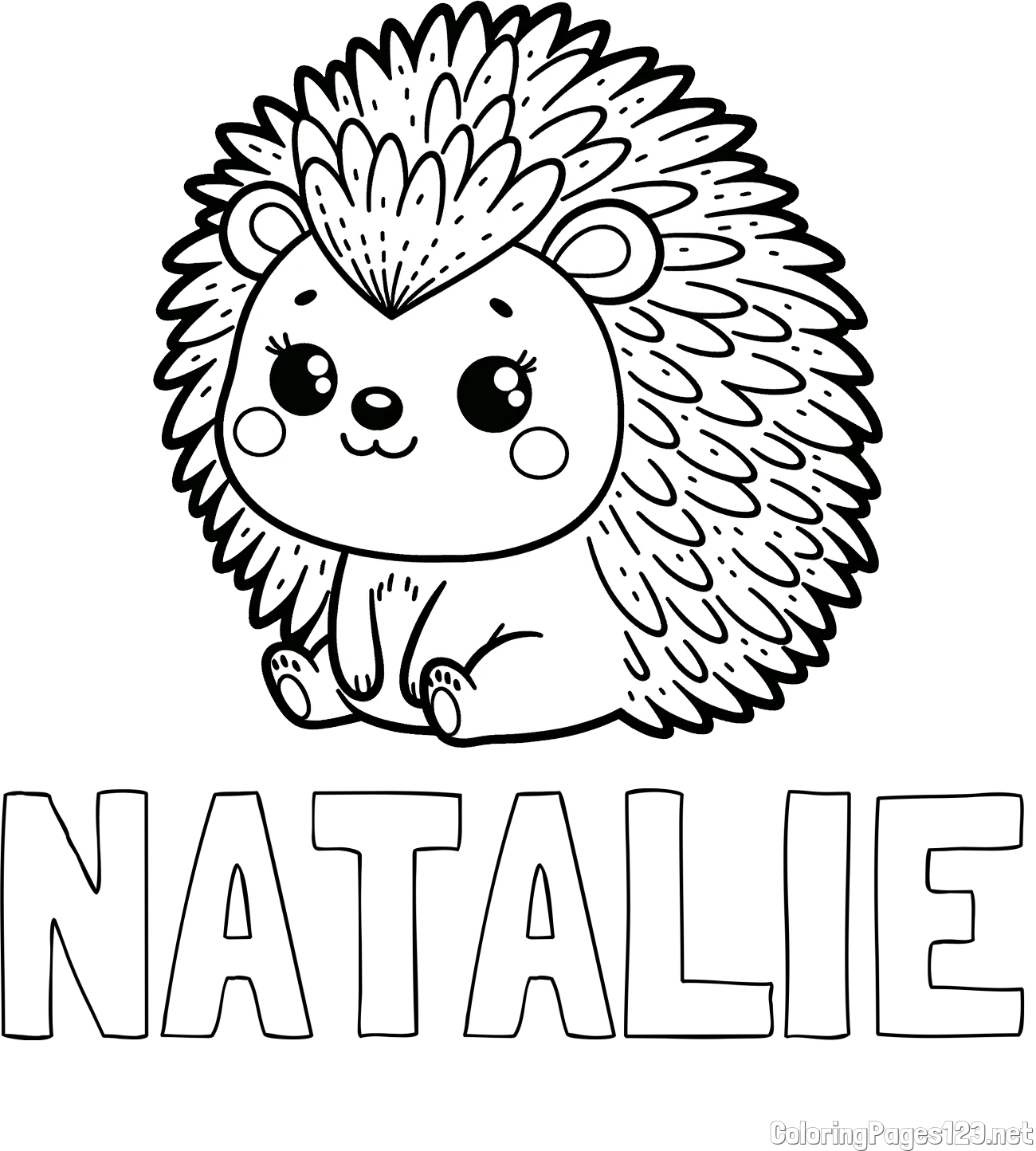NATALIE Coloring Page alongside Cute Hedgehog Coloring Page