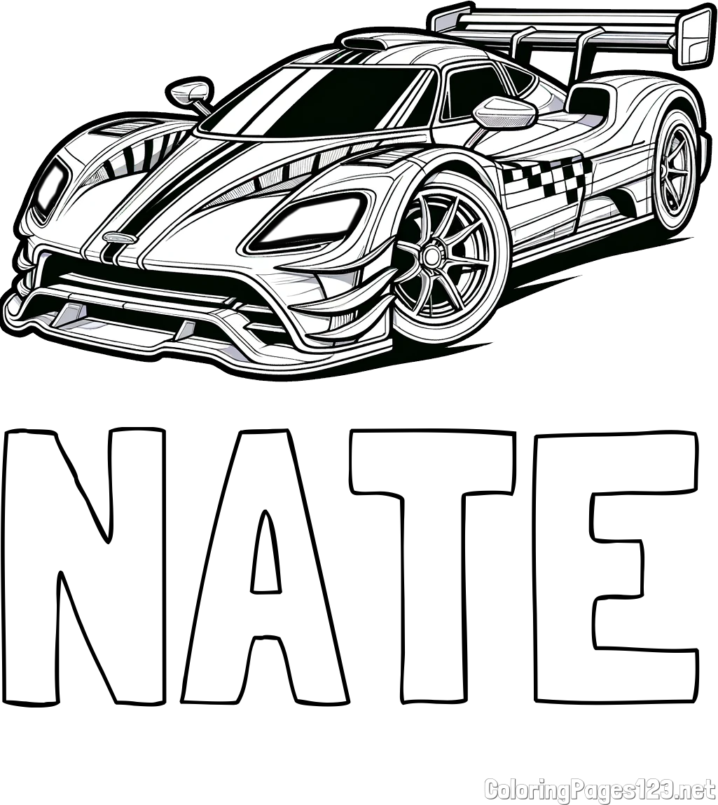 NATE Coloring Page and Coloring Page of a Futuristic Racing Car