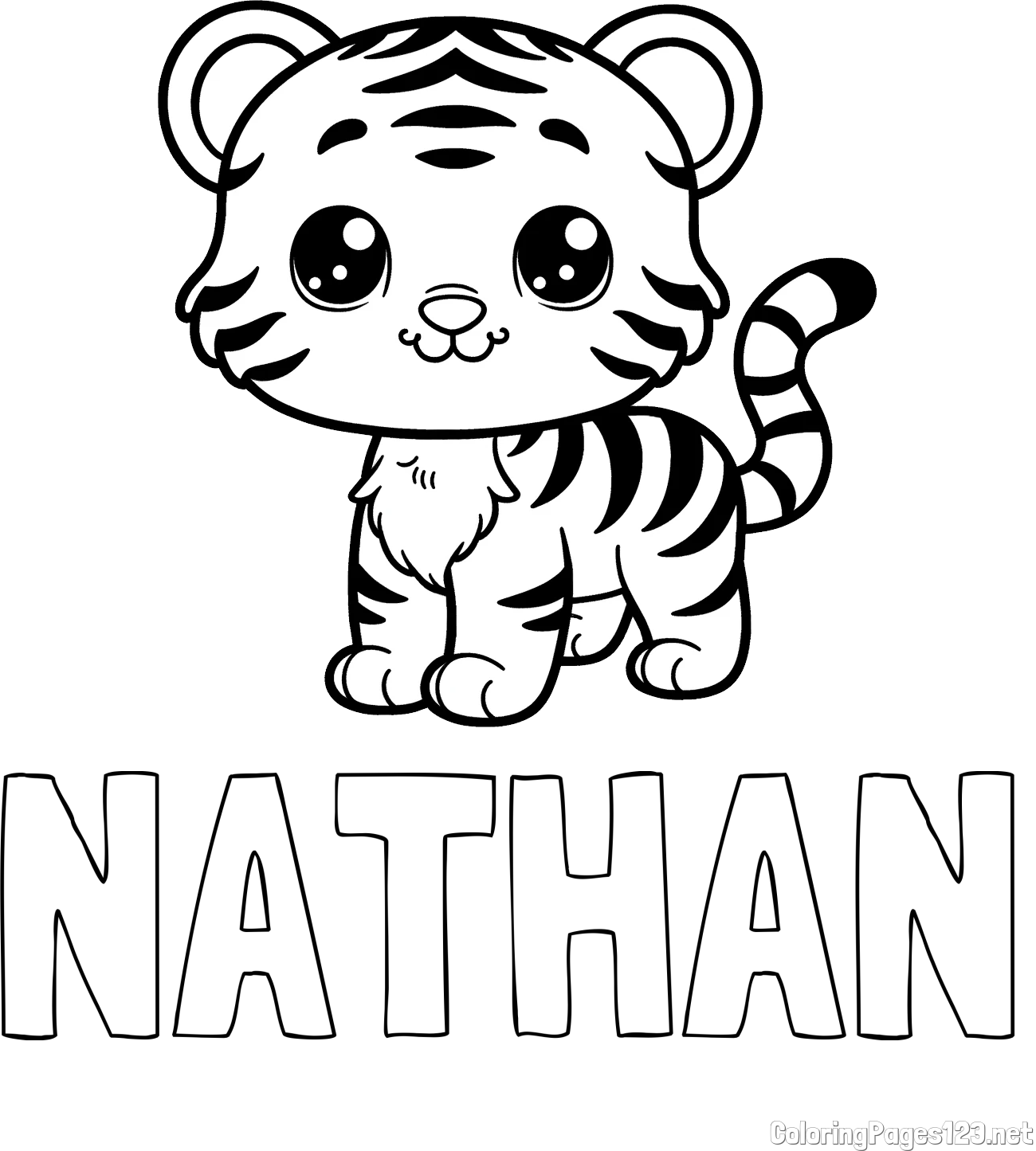 NATHAN Coloring Page and Cute Tiger Cub Coloring Page