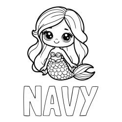 Online Created Coloring Page - NAVY Coloring Page and Coloring Page of a Very Cute Little Mermaid