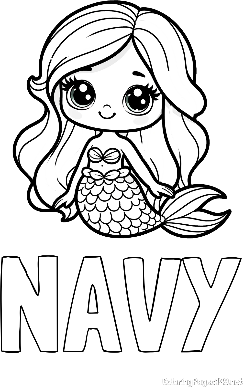 NAVY Coloring Page and Coloring Page of a Very Cute Little Mermaid