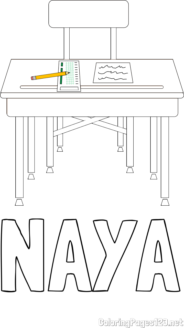 NAYA Coloring Page and School Desk Coloring Page