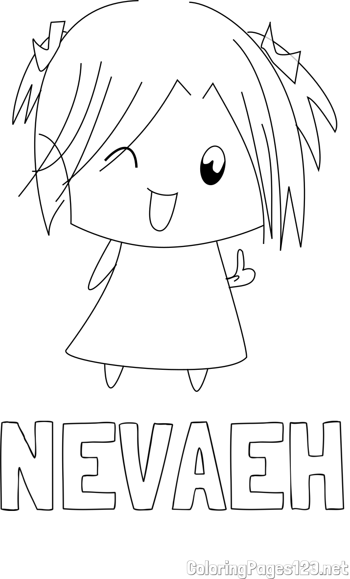 NEVAEH Coloring Page and Simple Coloring Page of a Smiling Anime Girl