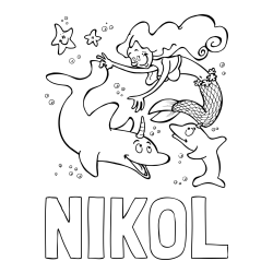 NIKOL Coloring Page alongside Coloring Page of a Mermaid Playing with Dolphins