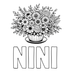 Online Created Coloring Page - NINI Coloring Page and Beautiful Bouquet of Flowers Coloring Page