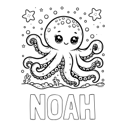 NOAH Coloring Page alongside Coloring Page of an Octopus in the Sea