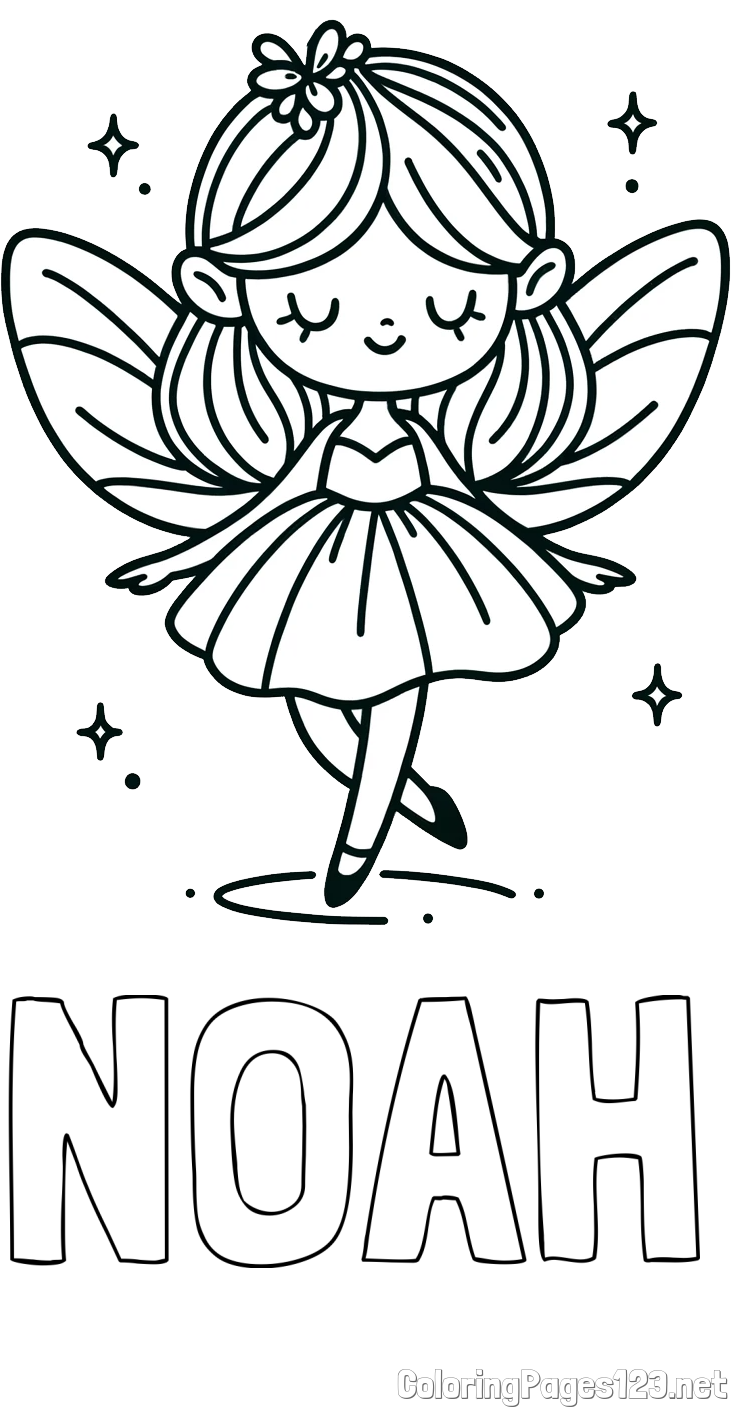 NOAH Coloring Page and Simple Coloring Page of a Magical Fairy