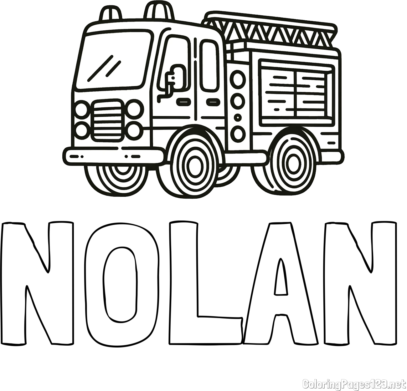 NOLAN Coloring Page and Coloring page of a fire truck