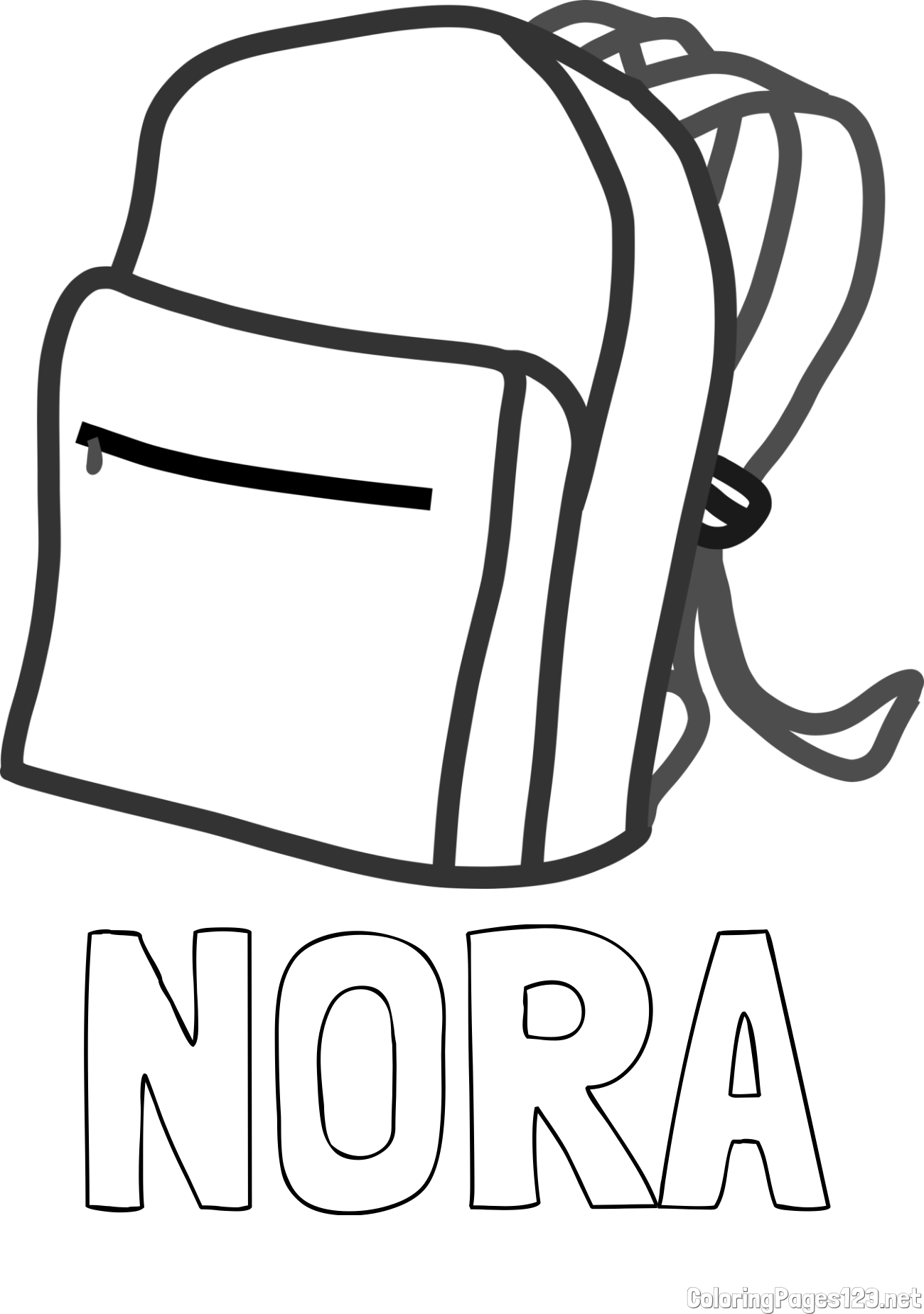 NORA Coloring Page and School Backpack Coloring Page