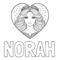 Online Created Coloring Page - NORAH Coloring Page and Coloring Page of a Princess in a Heart