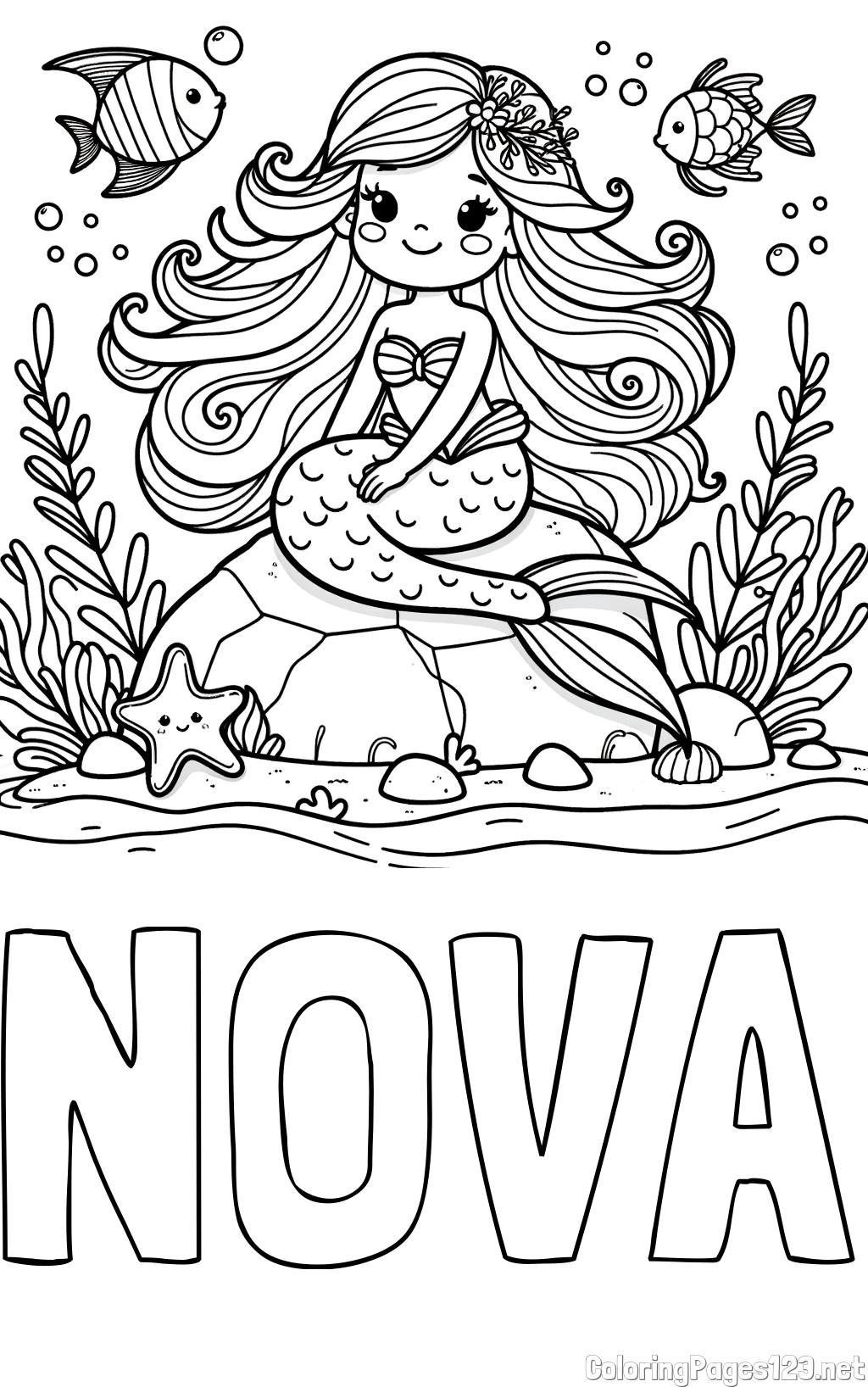 NOVA Coloring Page and Coloring Page of a Cute Little Mermaid