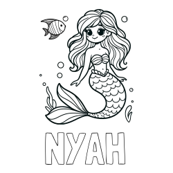 Online Created Coloring Page - NYAH Coloring Page and Coloring Page of a Little Mermaid and Fish