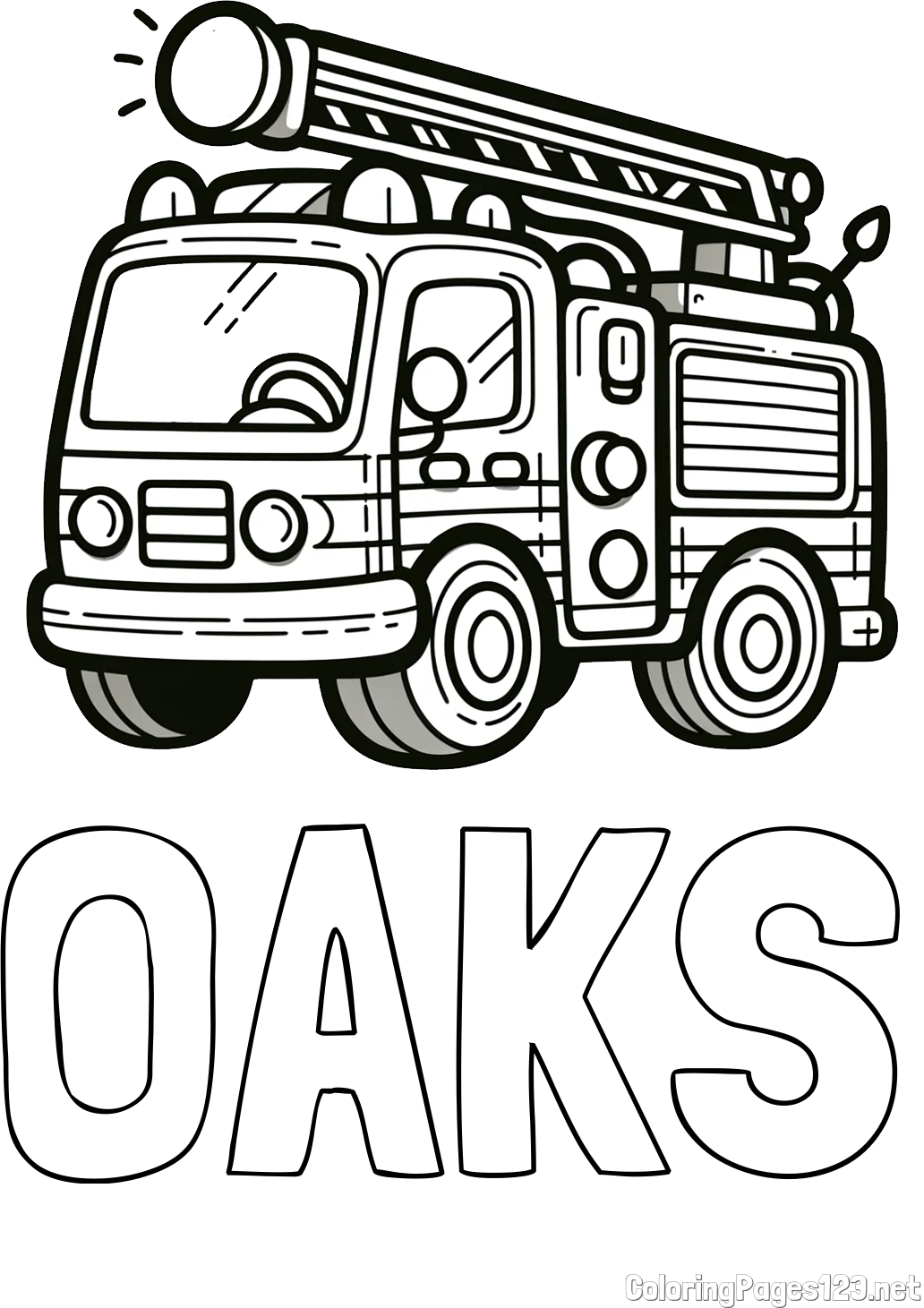 OAKS Coloring Page and Children's Coloring Page of a Simple Fire Truck