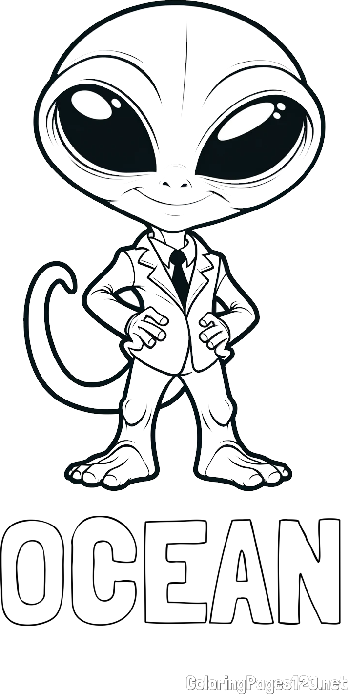 OCEAN Coloring Page and Alien Coloring Page