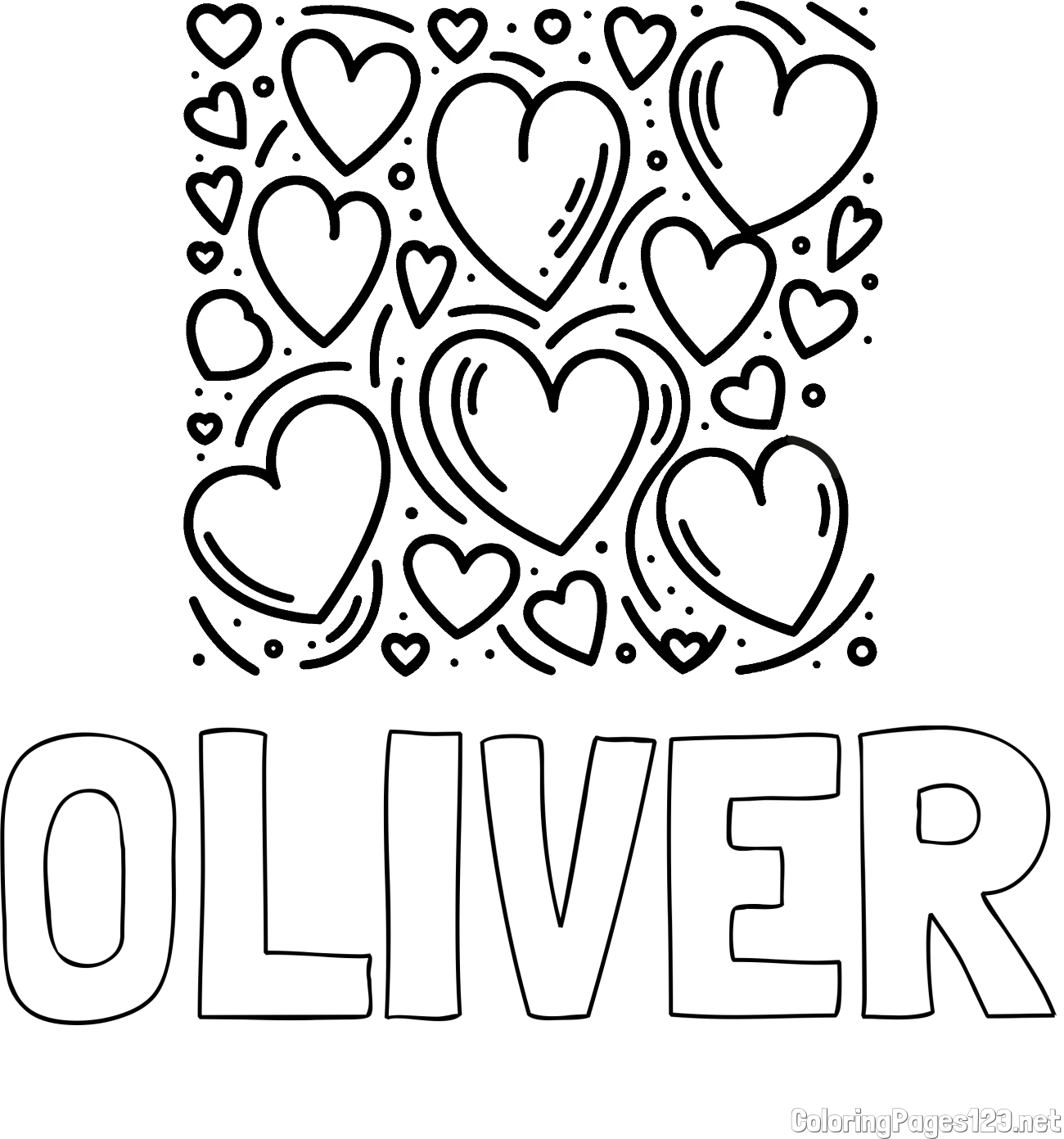 OLIVER Coloring Page alongside Free Printable Coloring Page of Hearts